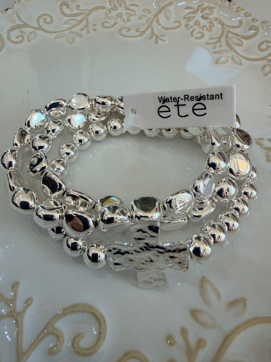 Water resistant chunky stacked bracelet with cross (multiple styles)