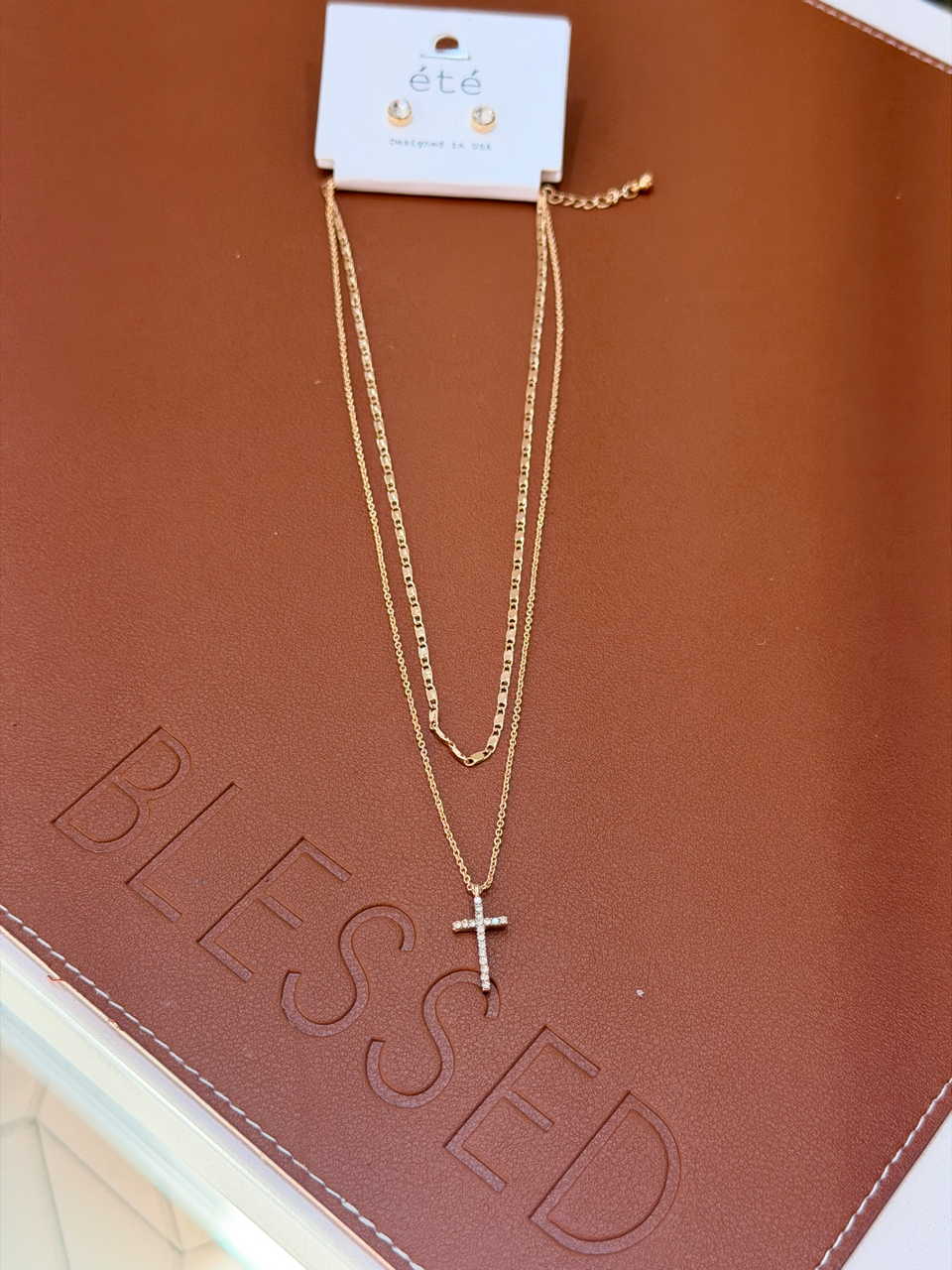 Gold beads and cross necklace