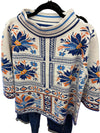 Patchwork pattern mock neck sweater