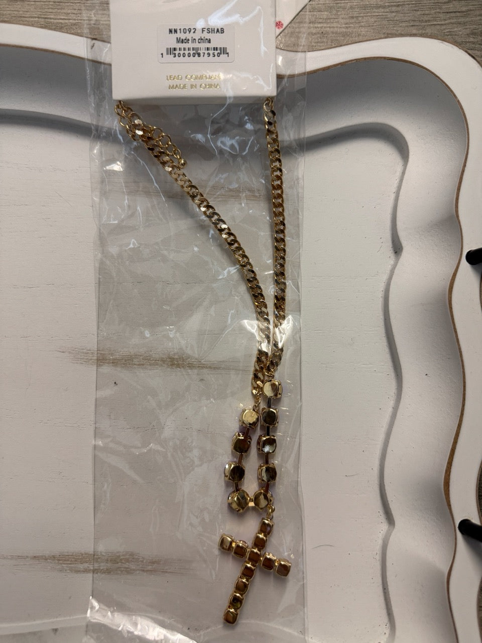 Gem 18k Gold Plated Gems and Cross Necklace