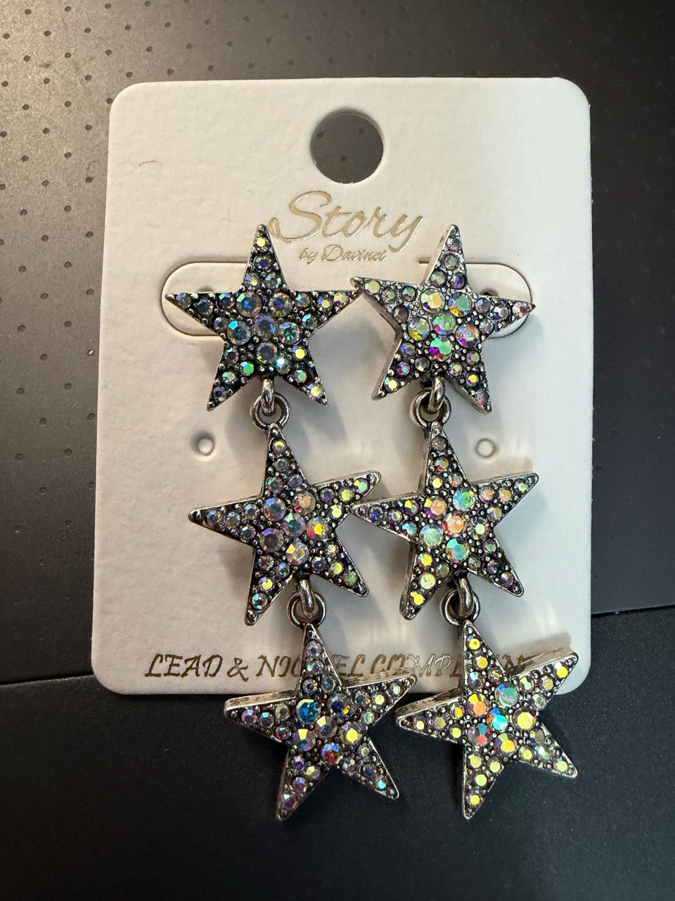 Tri-star faux diamond dangle earrings