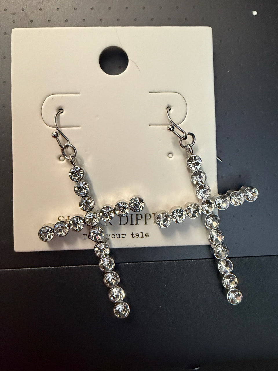 Large faux-diamond gold dipped cross earrings