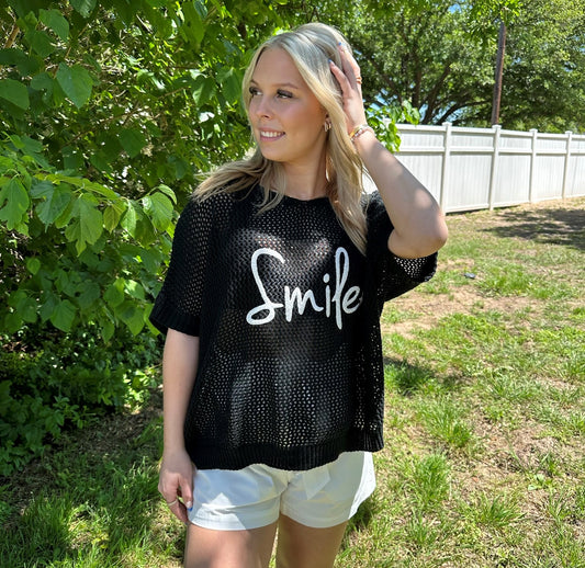 One size fits all cotton knit "smile" shirt Blouse New York Life Black  