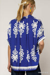 No lining abstract print oversized button down top