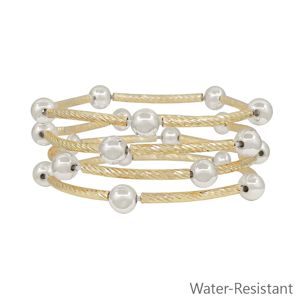 Water Resistant Set of 4 Gold Piping and Stretch Bracelets