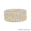 Water Resistant Set of 7 Gold and Silver Beaded Stretch Bracelets