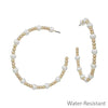 Water Resistant Gold and Pearl 2" 4MM and 2MM Beaded Hoop Earring