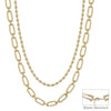 Water Resistant Gold Double Layered Oval and Flat Chain 16"-18" Necklace with Gold Stud Earrings