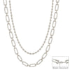 Water Resistant Silver Double Layered Oval and Flat Chain 16"-18" Necklace with Silver Stud Earrings