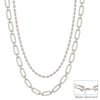 Water Resistant Silver Double Layered Oval and Flat Chain 16"-18" Necklace with Silver Stud Earrings