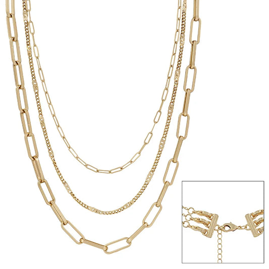 Matte Gold Three Layered 16"-20" Necklace (Multi Function)