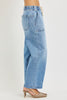 Elastic band slouchy cropped baggy jeans with patch pockets