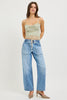 Elastic band slouchy cropped baggy jeans with patch pockets