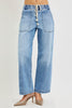 Elastic band slouchy cropped baggy jeans with patch pockets