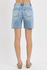 Risen tummy control high rise mid length raw cut hem shorts