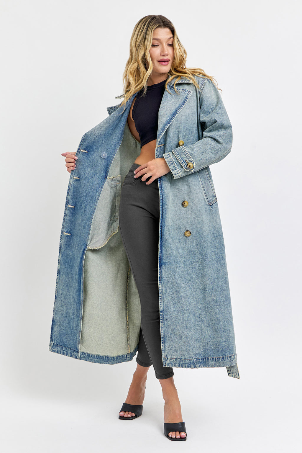 Oversized denim trench jacket / coat / duster