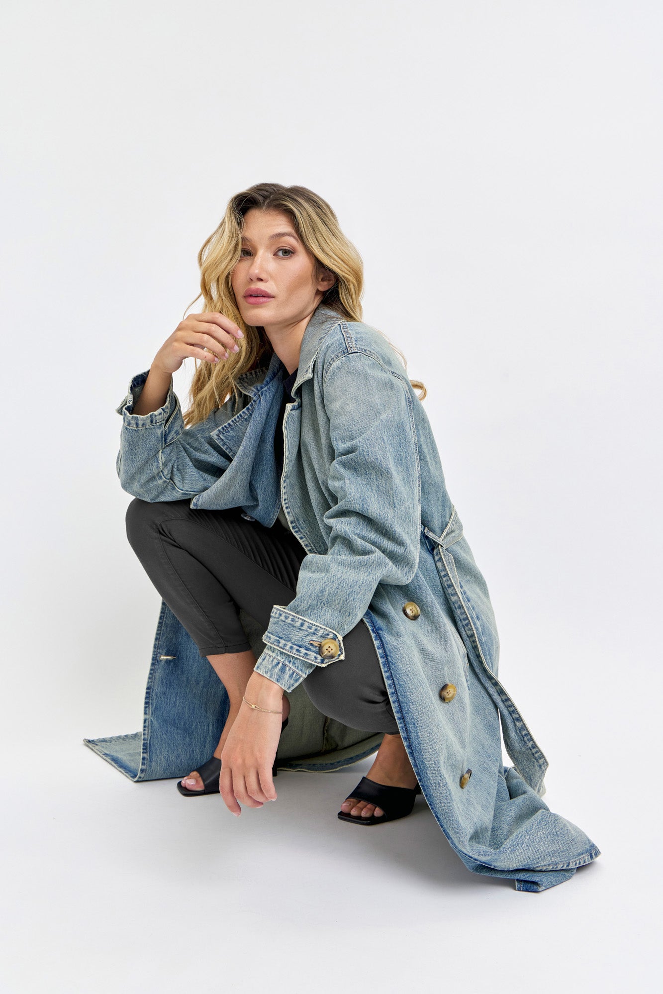 Oversized denim trench jacket / coat / duster