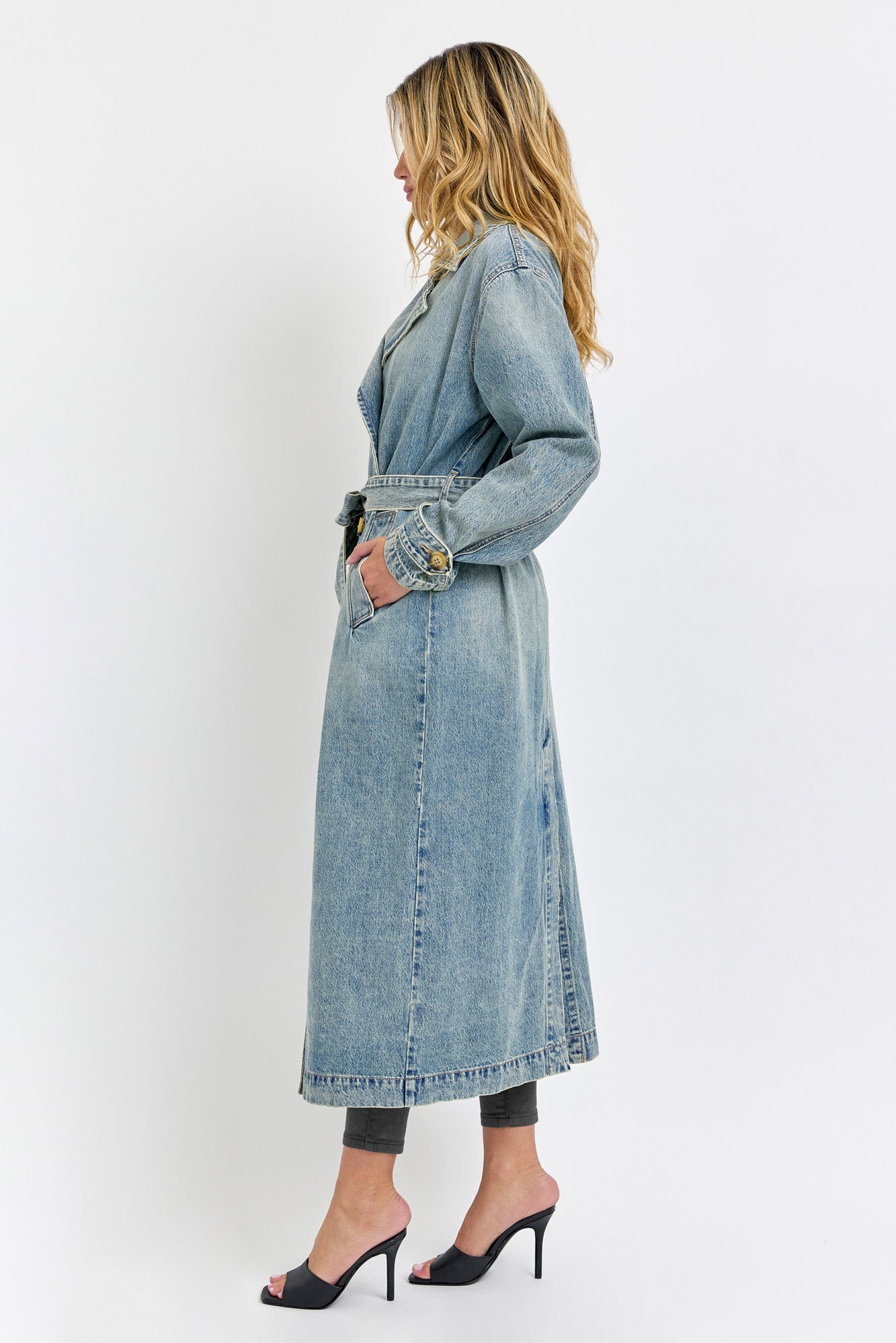 Oversized denim trench jacket / coat / duster