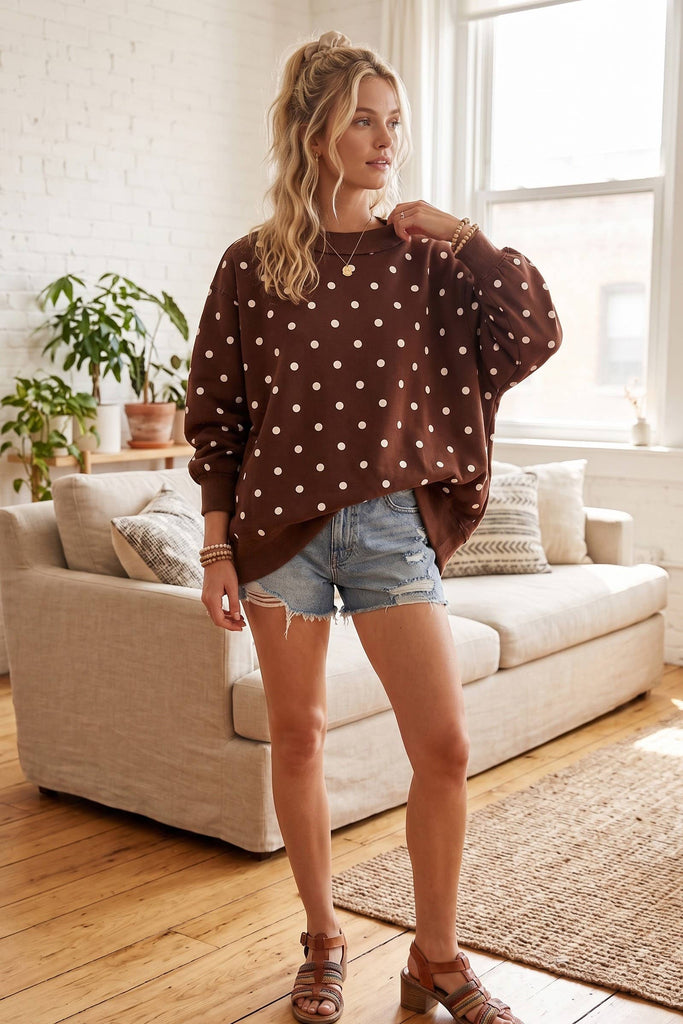 Oversized Polka Dot Scuba Pullover