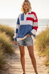 4TH of July Americana Multi Color Long Sleeve T-Shirt with Collar