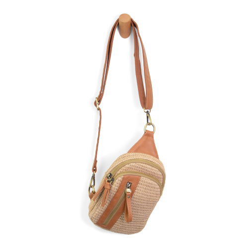 Natural straw skyler sling bag