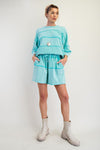 Mixed mineral washed terry knit short pants