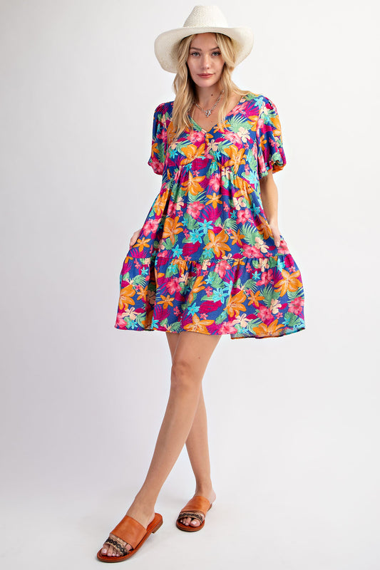 Floral printed peach blossom dress