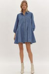 Denim collared button up long sleeve mini dress