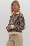 Striped long sleeve half-zip pullover top