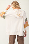 3/4 sleeve print mix mineral wash hoodie pullover