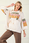 3/4 sleeve print mix mineral wash hoodie pullover