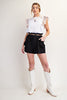 Short sleeve embo knit top