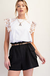 Short sleeve embo knit top