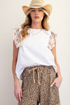 Short sleeve embo knit top