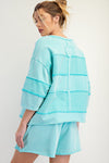 Upside down detailing mixed mineral washed terry knit top
