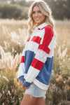 4TH of July Americana Multi Color Long Sleeve T-Shirt with Collar