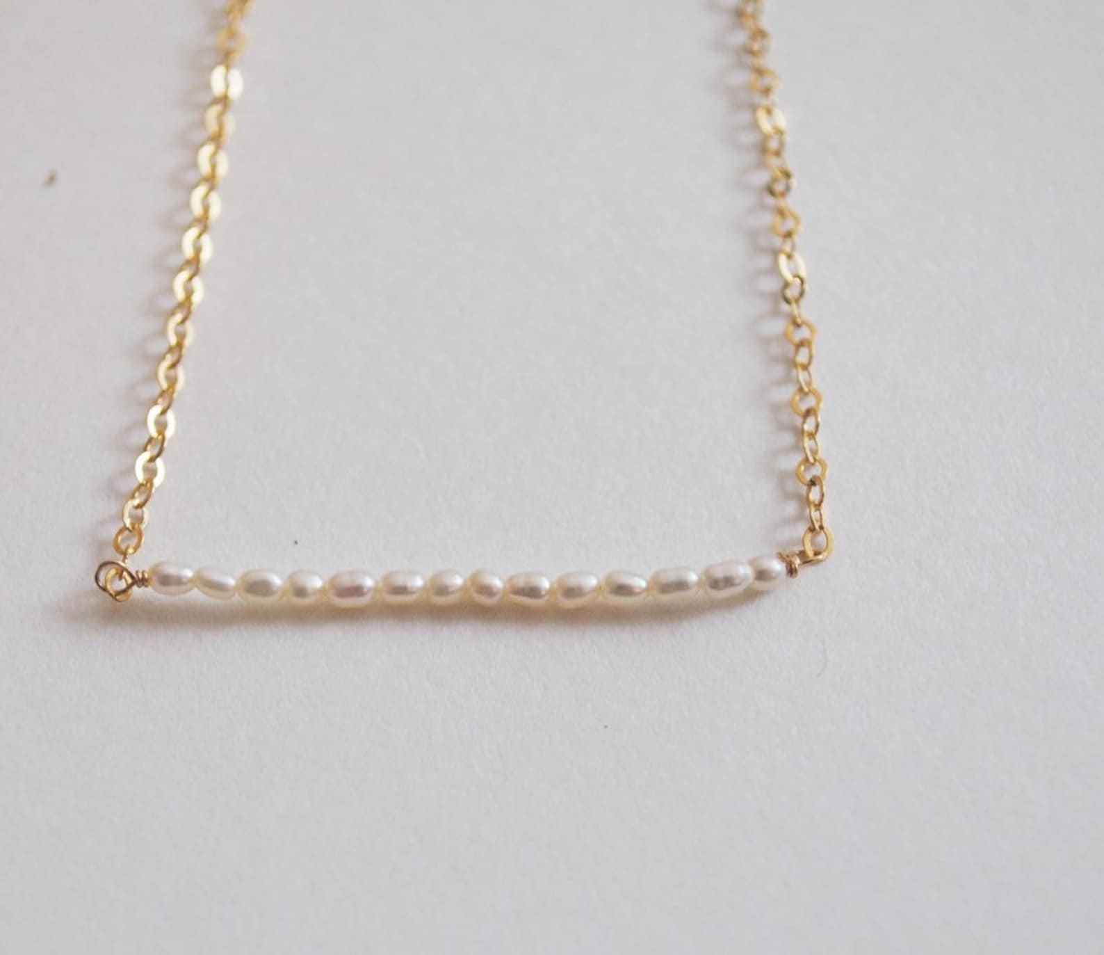 Dainty freshwater Pearl bar necklace minimalist 14k gold-fill sterling silver Necklace Seaflower Jewelry   