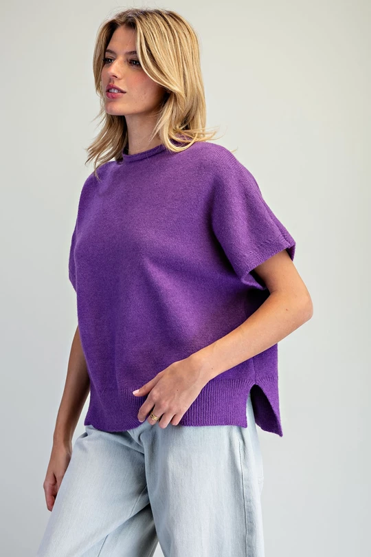 Short sleeve crew neck knit top