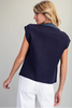 Denim trim patch pocket knit top