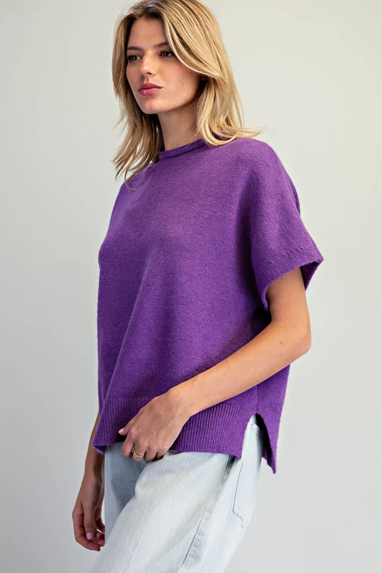 Short sleeve crew neck knit top