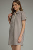 Gingham print short puff sleeve mini dress featuring half zip detail at front