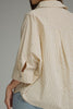 Stripe ¾ sleeve top featuring front pocket detail