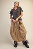 Embroidery stars washed cotton slub top with rolled cuff sleeves