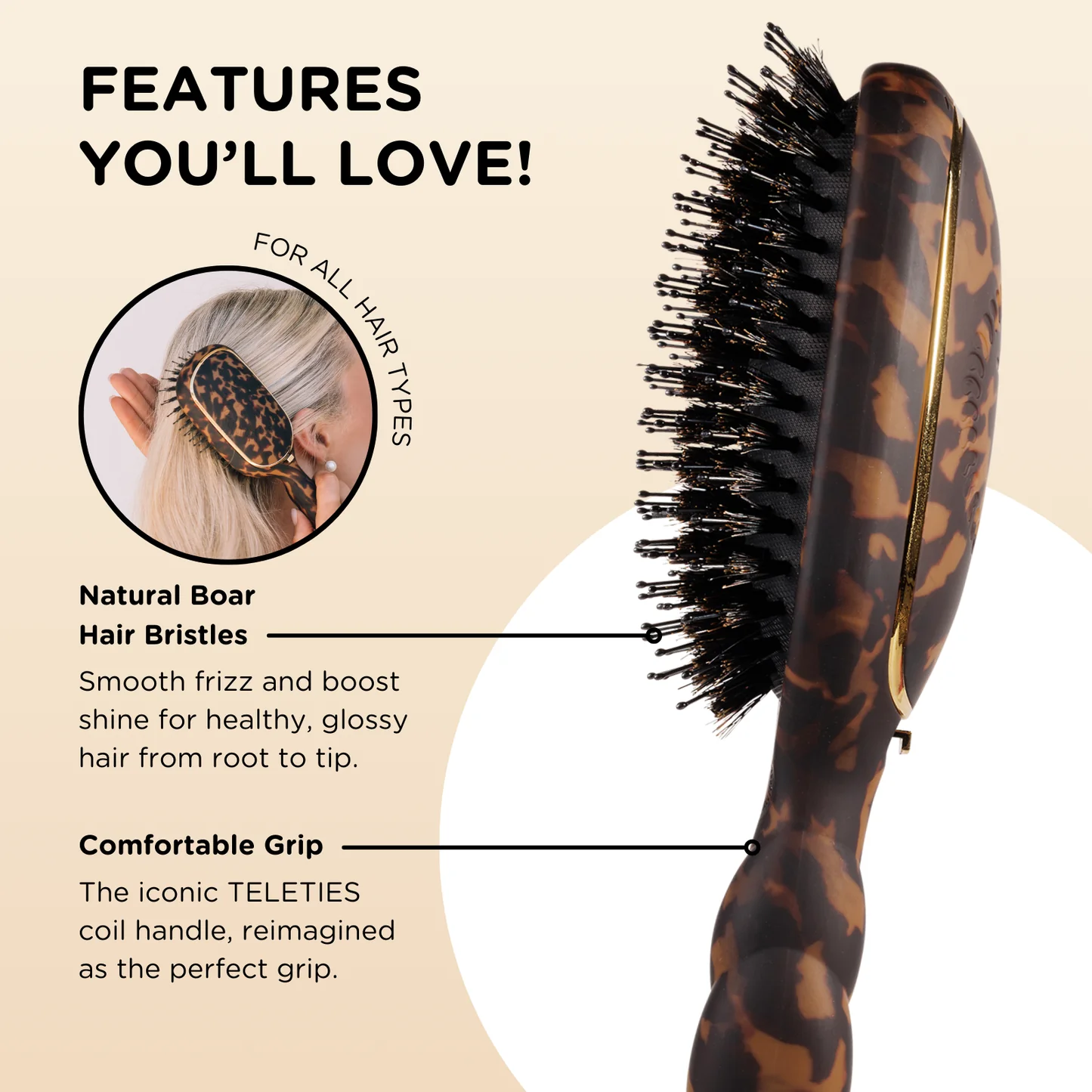 Teleties Boar Bristle Hair Brush