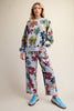 Floral print washed terry pants