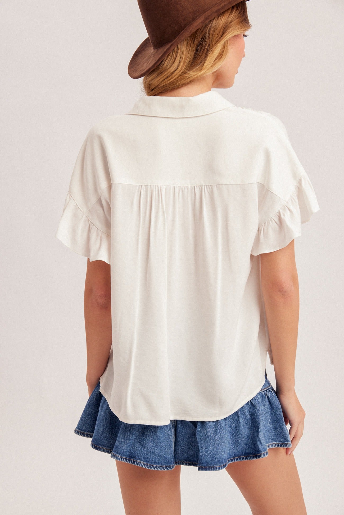 Ruffle sleeve pleated detail button down shirt