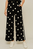 Drop shoulder front zip up polka dot top and bottom with color rib band accent, mock neck