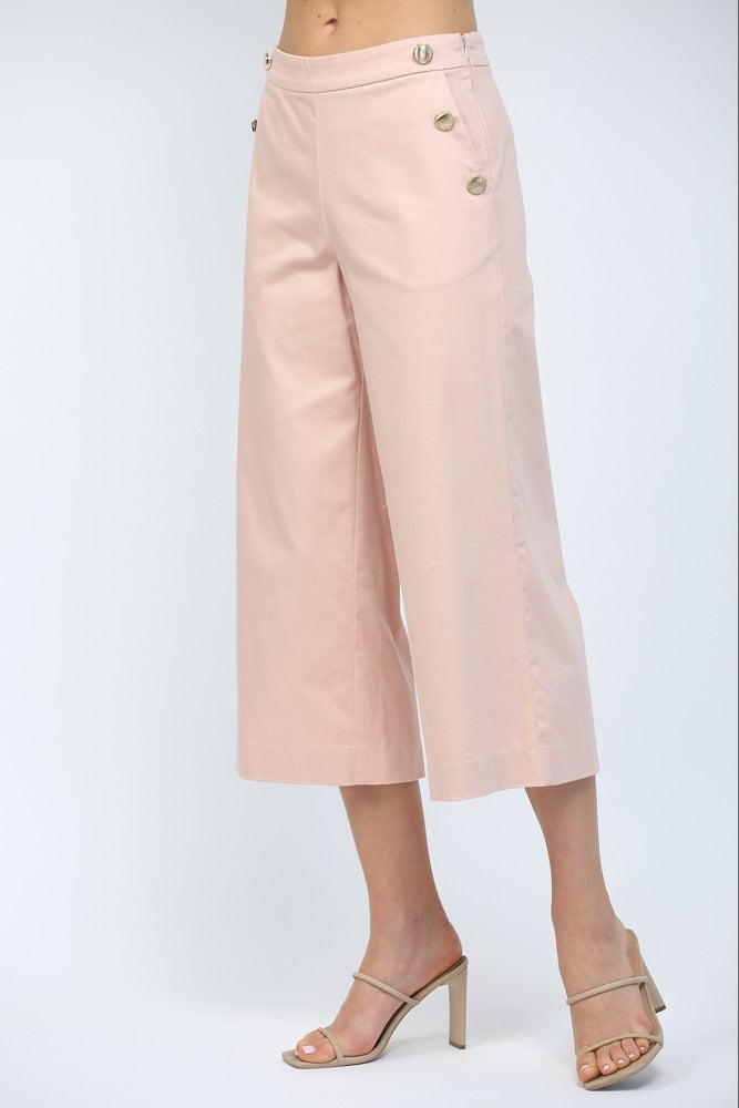 High waisted cropped wide leg pants with gold buttons
