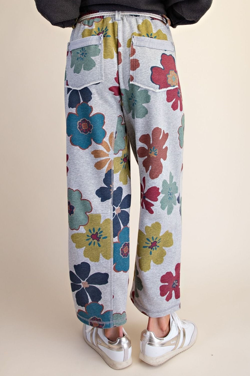 Floral print washed terry pants