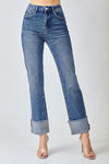 Risen high rise straight cuffed relaxed jeans